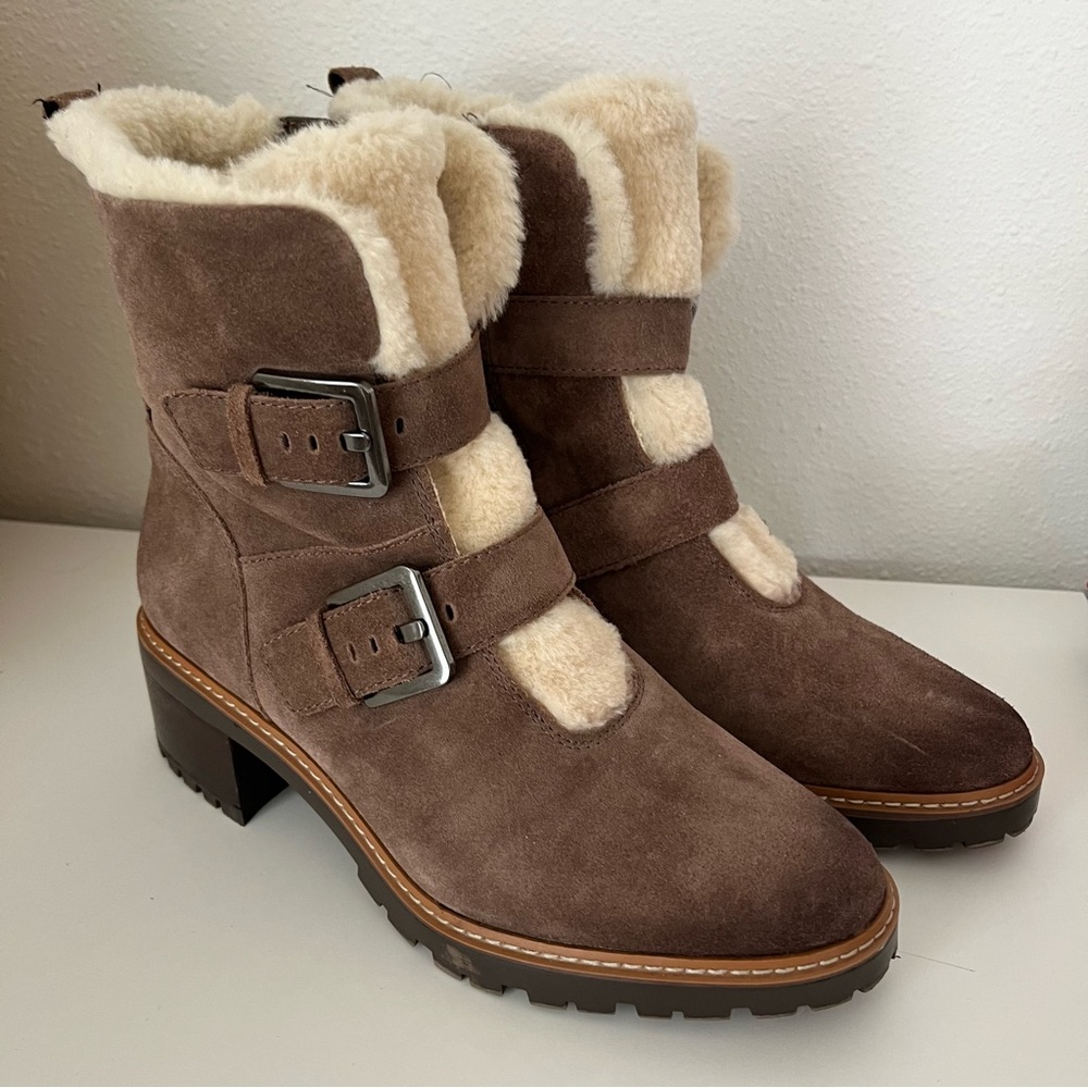 Naturalizer Tristan Shearling leather Combat Boot Water Repellent Suede
